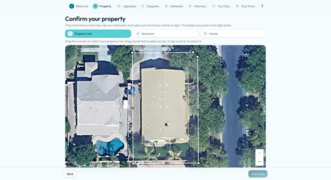 Satellite map with the property line and house outline for the homeowner to confirm