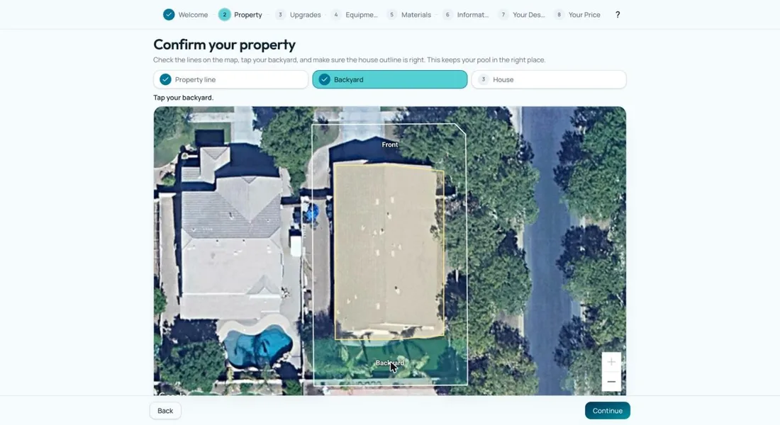 Satellite map with the backyard area selected
