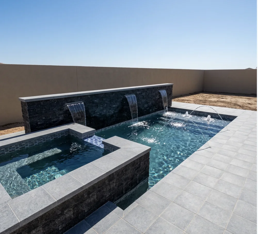AI concept photo of the homeowner's design from the left side of the pool