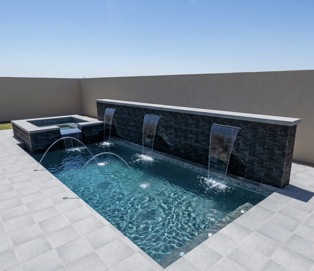 AI concept photo of the homeowner's design from the right side of the pool